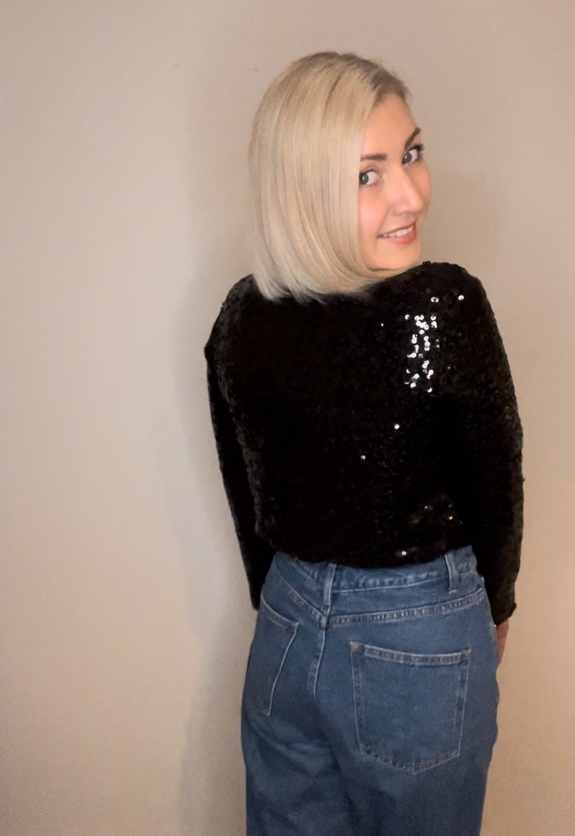 Sequin Bow Tie Front Top