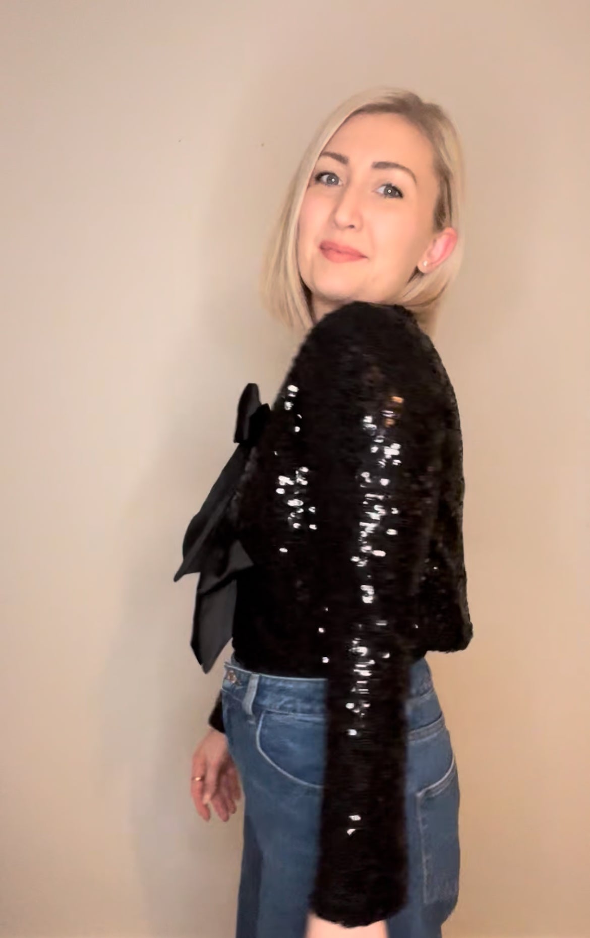 Sequin Bow Tie Front Top