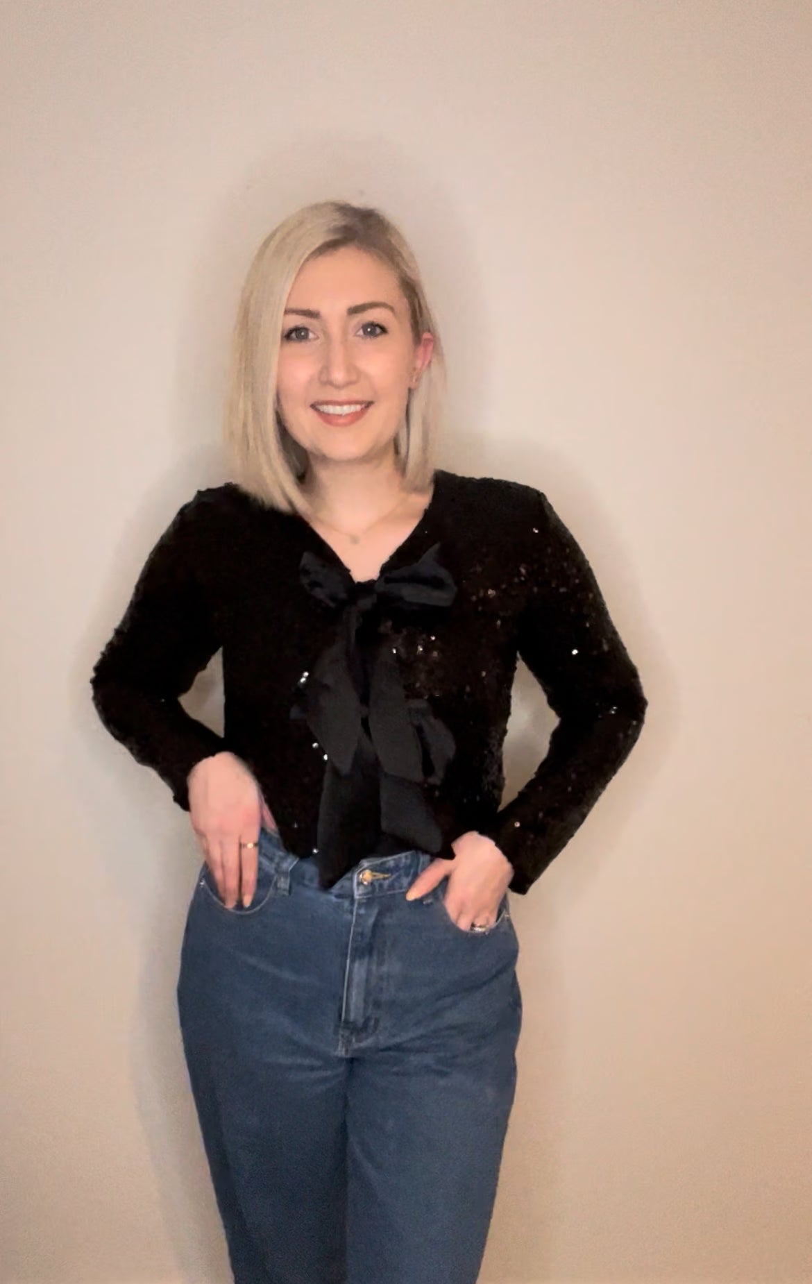 Sequin Bow Tie Front Top