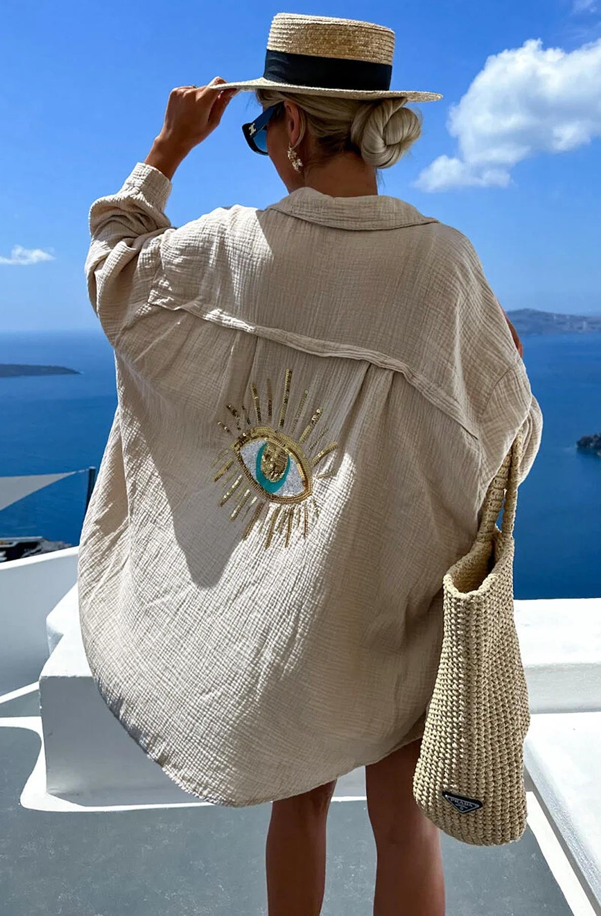 Holiday Glam Oversized Shirt - Taupe