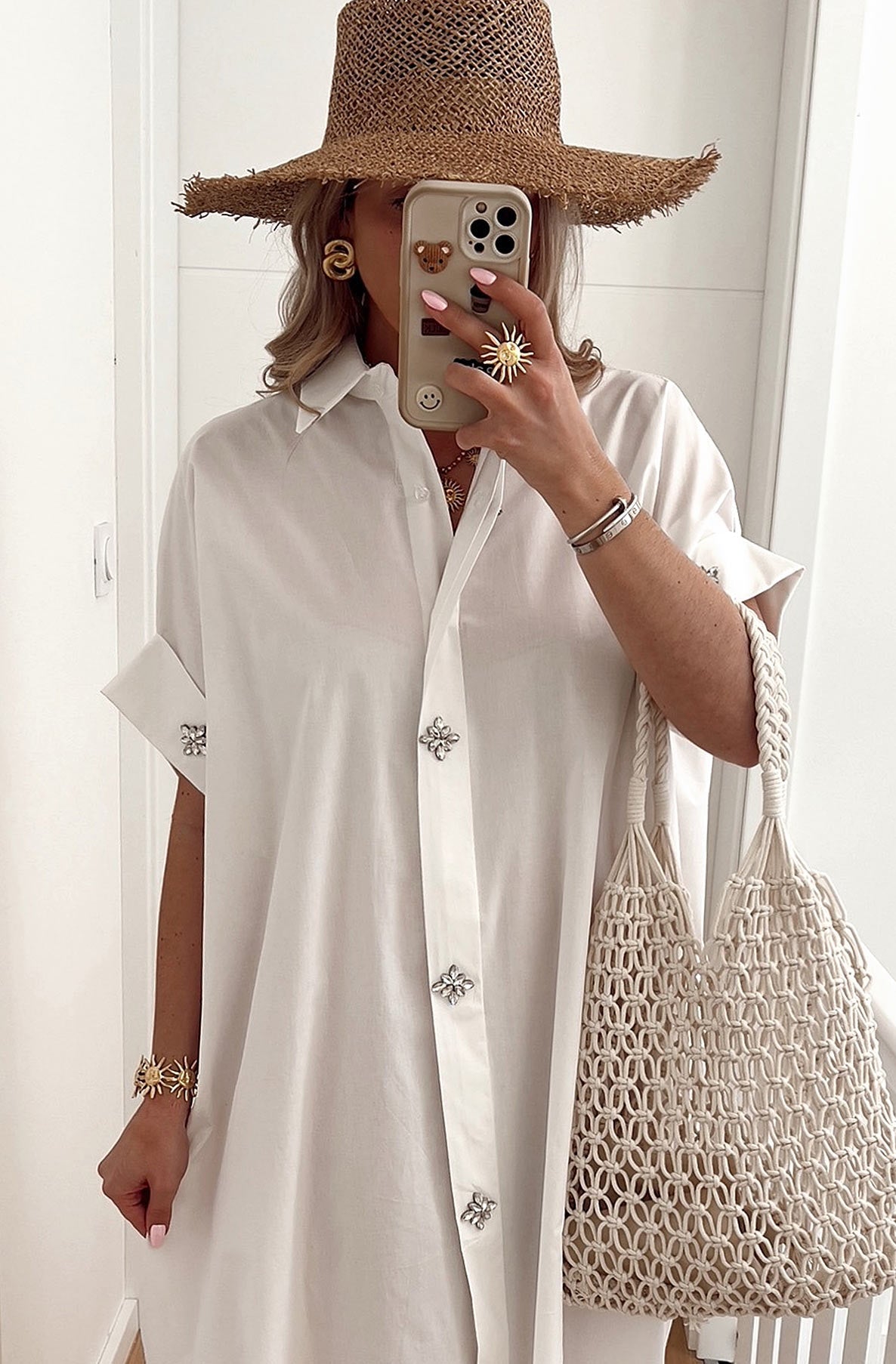 Diamante Button Maxi Shirt Dress