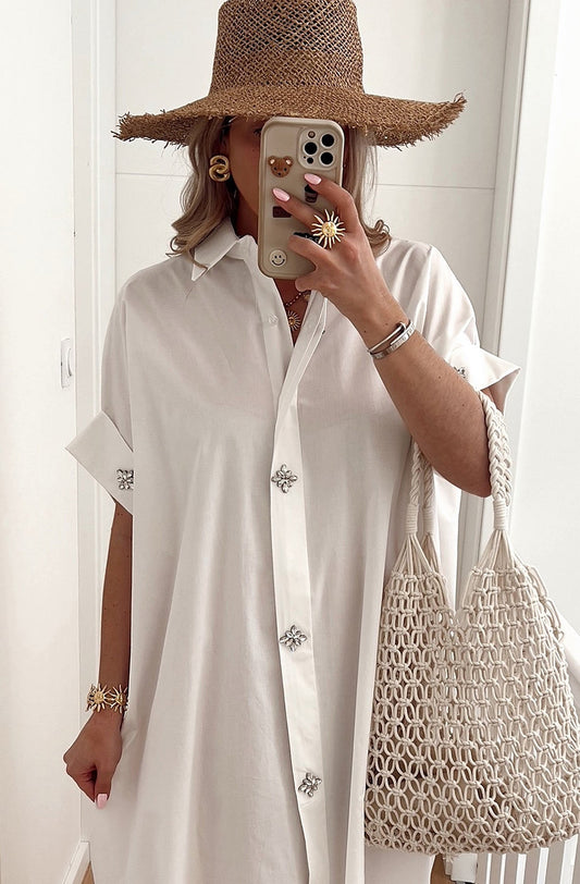 Diamante Button Maxi Shirt Dress
