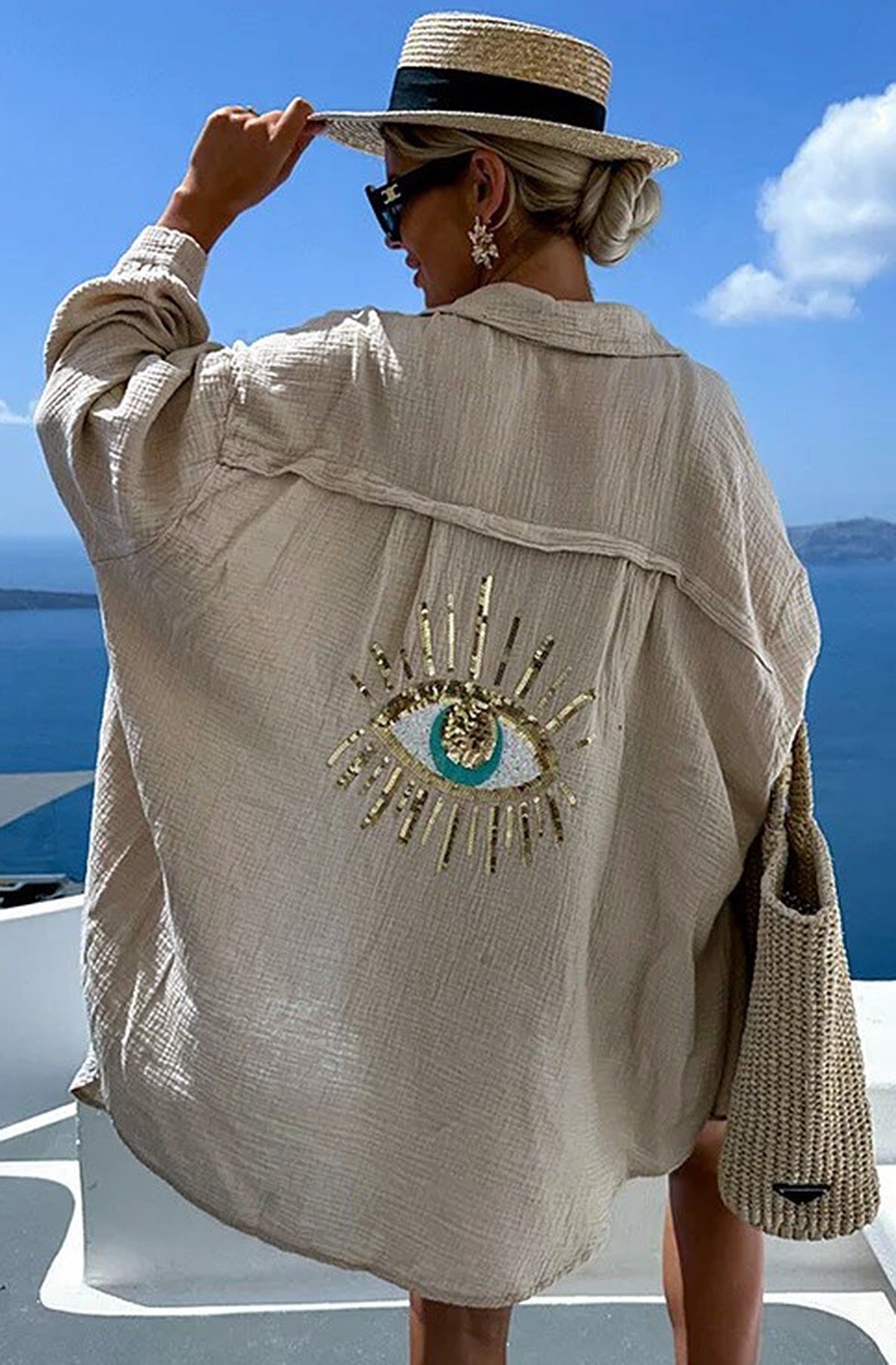 Holiday Glam Oversized Shirt - Taupe