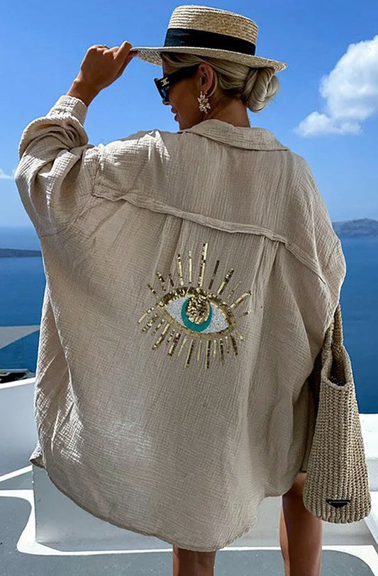 Holiday Glam Oversized Shirt - Taupe