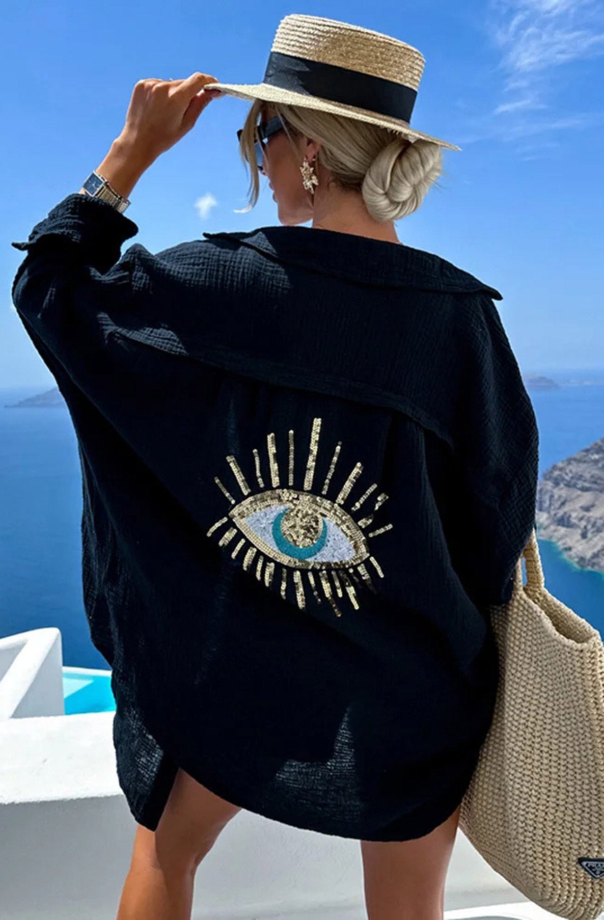 Holiday Glam Oversized Shirt -Black