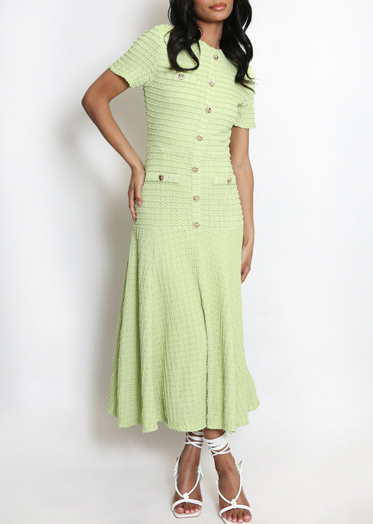 Très Chic Gold Button Detail Lime Midi Dress