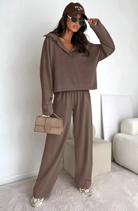 Brown collared lounge set